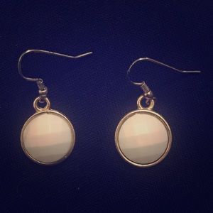 White and gold circular design dangle earrings